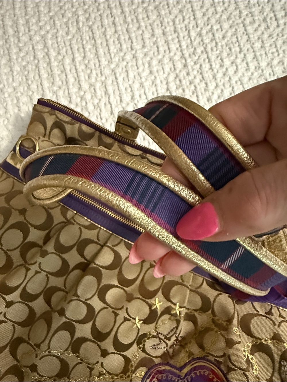 Coach Poppy Tartan Plaid Appliqué Glam Tote - Picture 13 of 16
